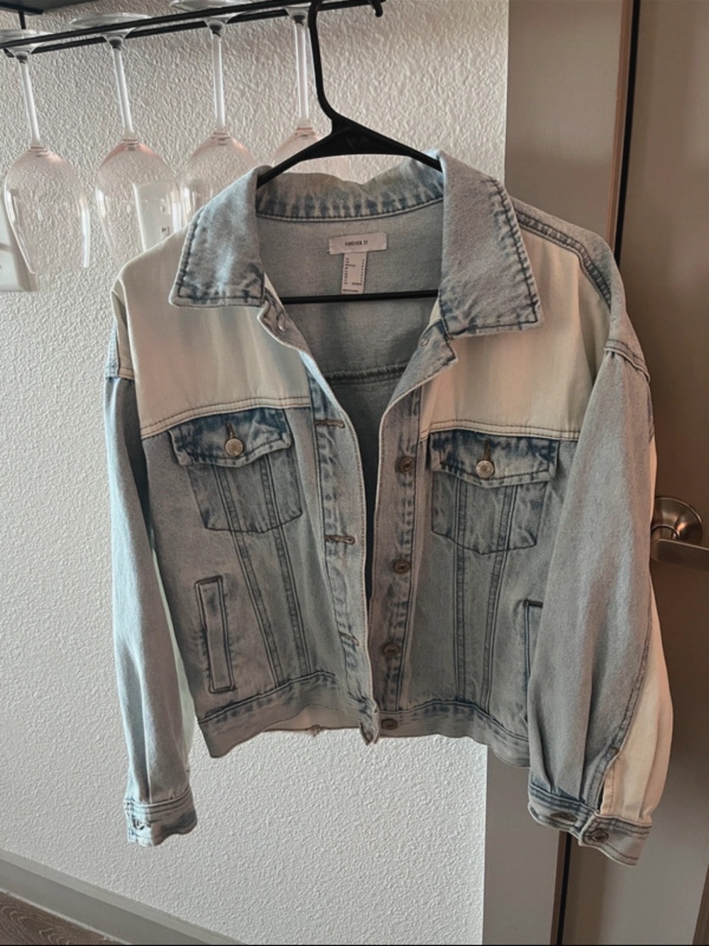 Women's Forever 21 Light Wash Two-Tone Denim Jacket